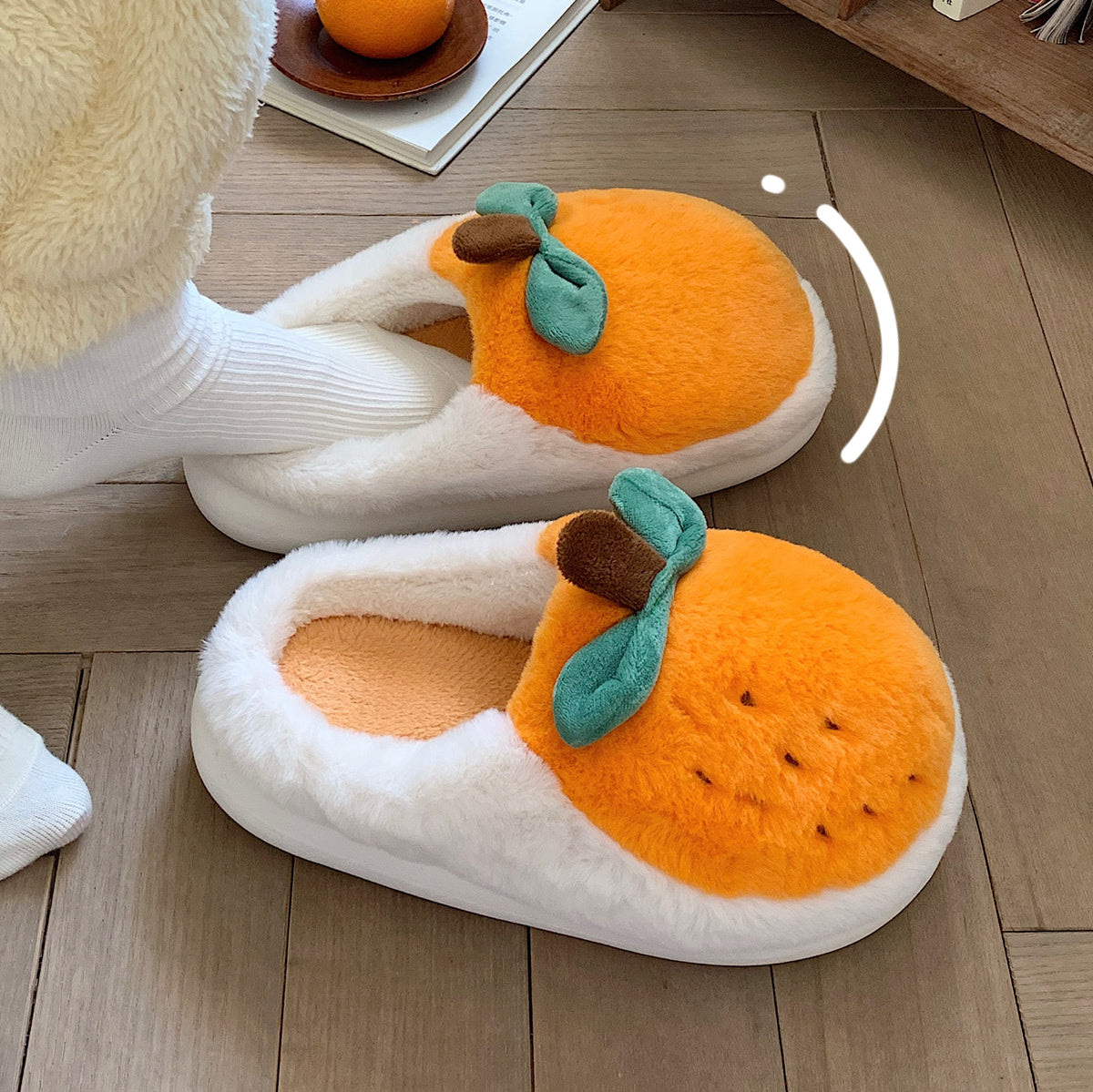Cute Fluffy Tangerine Fluffy Slippers