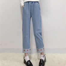 Load image into Gallery viewer, Strawberry Embroidery Denim Jeans
