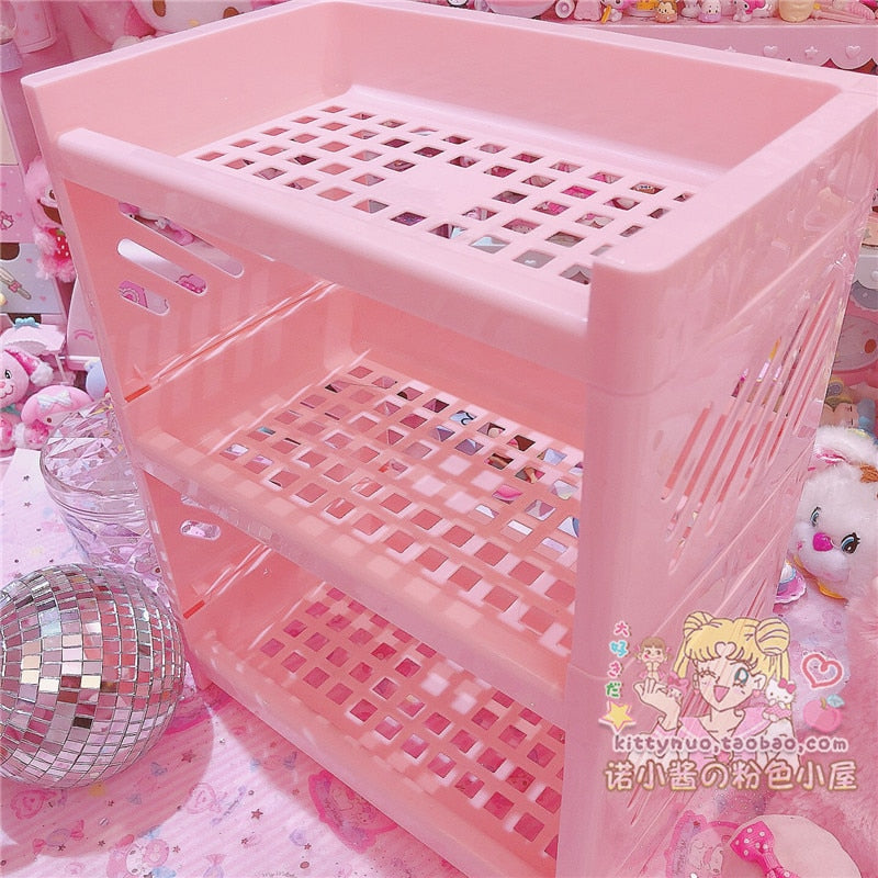 Kawaii Pink Three Tiers Storage