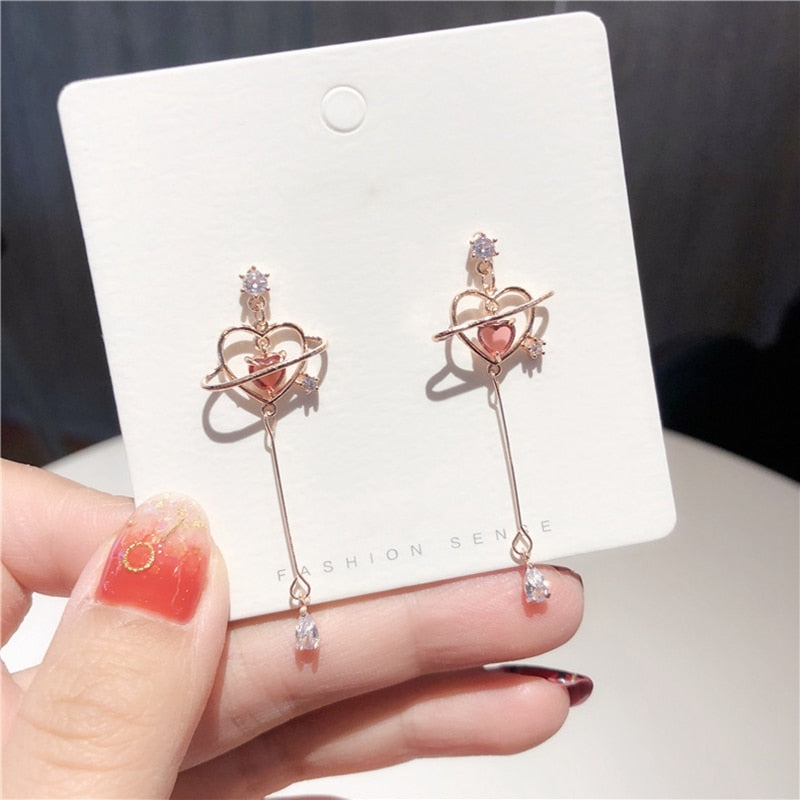 Elegant Magic Heart Crystal Drop Earrings