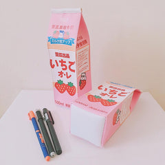 Cute Strawberry Milk Carton Pencil Case