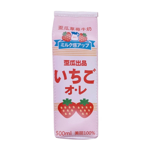 Cute Strawberry Milk Carton Pencil Case
