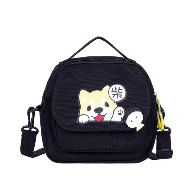 Cute Shiba Inu/ Duck Canvas Printed Crossbody Bag