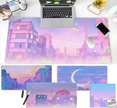 Japanese Digital Art Landscape Pink Aesthetic Mouse Pad