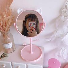 Load image into Gallery viewer, Cat Ears Makeup Mirror with Accessories Organizer - My Kawaii Space
