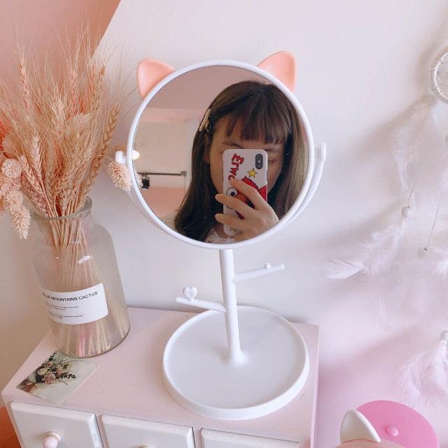 Cat Ears Makeup Mirror with Accessories Organizer - My Kawaii Space