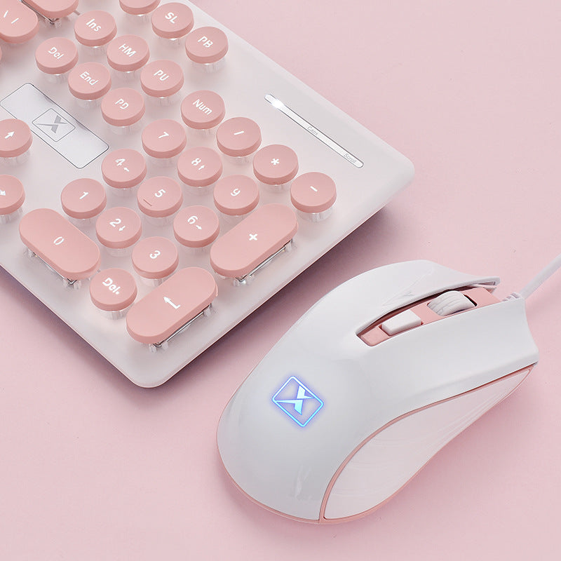 Pink Retro Wired Gaming Keyboard and Mouse