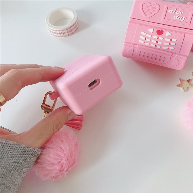 Retro Pink Mobile Phone Airpods Case