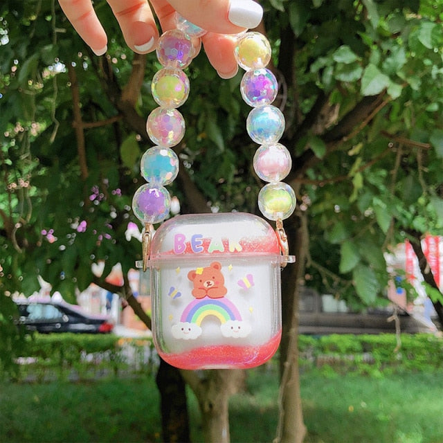 Kawaii Bear Crystal Ball Chain Airpods Case