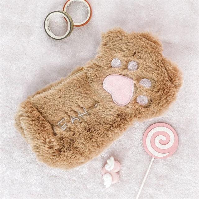 Cat Fluffy Paw Pencil Case - My Kawaii Space