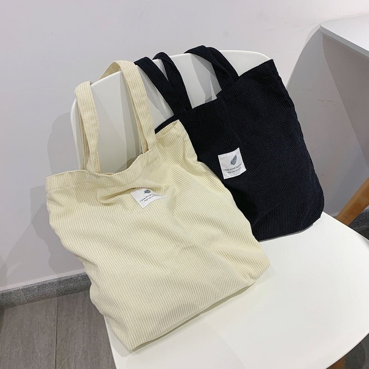 Simplistic Korean Style Corduroy Tote Bag