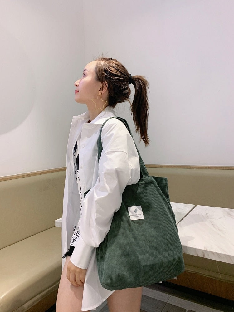 Korean Style Corduroy Tote Bag