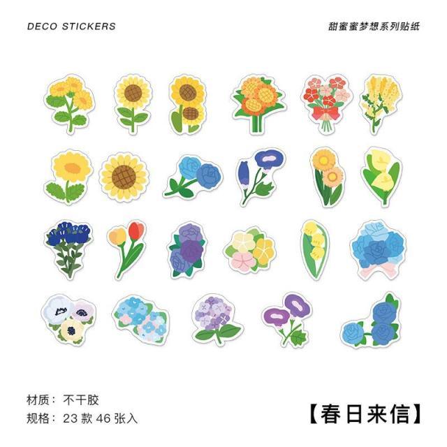 46pcs Kawaii Animals Food Mini Sticker