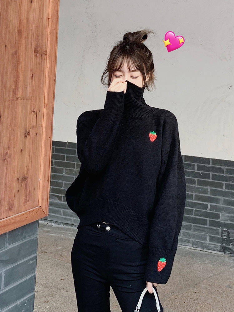 Harajuku Strawberry🍓 Loose Knitted Turtleneck Sweater