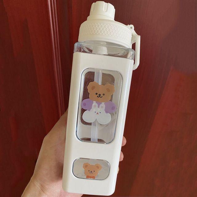 Kawaii Bear Water Bottle With Straw 700ml - 900ml - Kawaii Fashion Shop