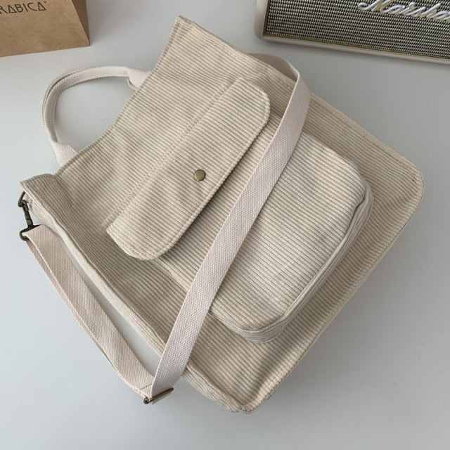 Simplistic Vintage Corduroy/Canvas Mailman Shoulder Bag