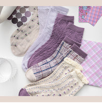 Load image into Gallery viewer, Kawaii Lavender Pattern Socks (5 Pairs)

