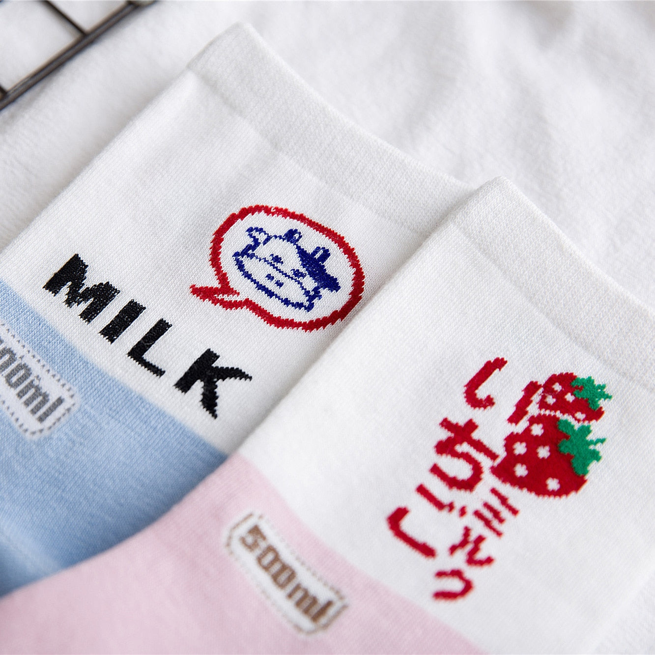 Japanese Strawberry Cow Milk Ankle Socks