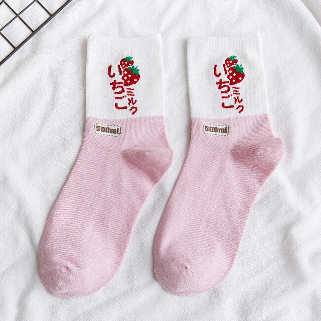 Japanese Strawberry Cow Milk Ankle Socks