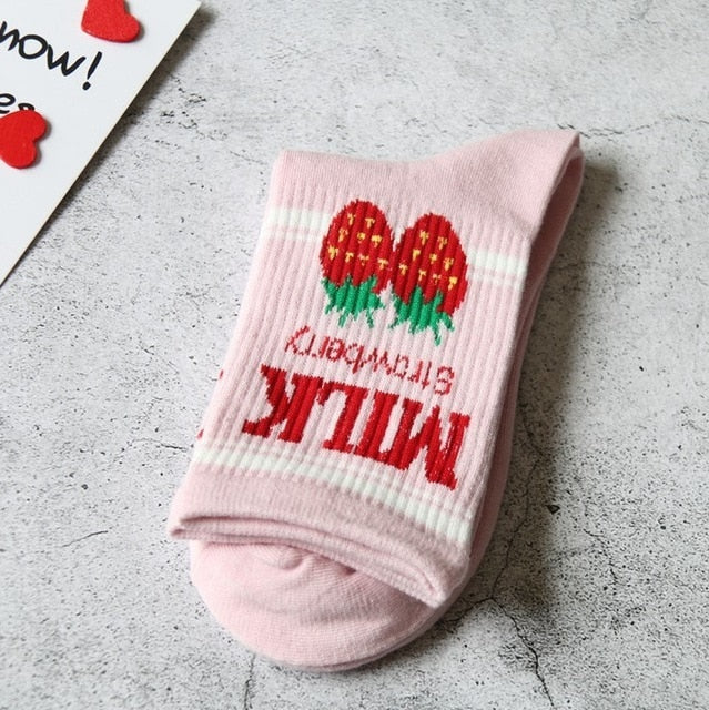 Japanese Kawaii Strawberry Banana Milk Ankle Socks