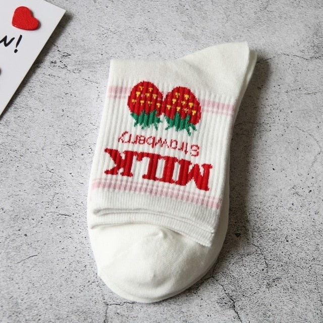 Japanese Kawaii Strawberry Banana Milk Ankle Socks