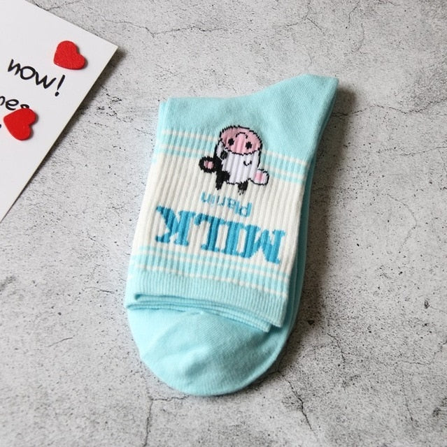 Japanese Kawaii Strawberry Banana Milk Ankle Socks