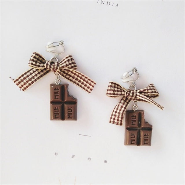 Kawaii Chocolate Bow Earrings
